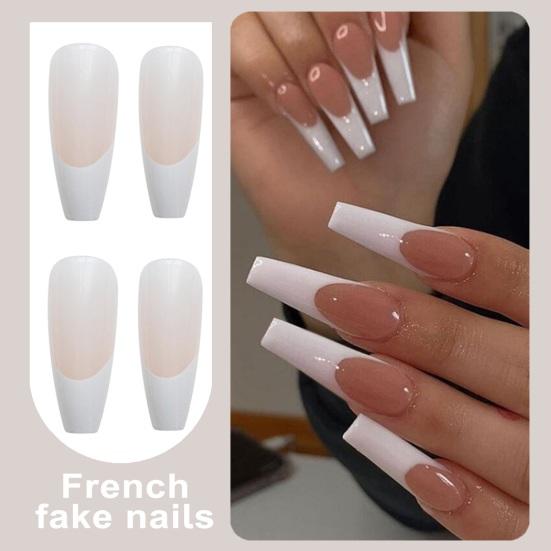 24 шт./компл. набор для дизайна ногтей «сделай сам», накладные ногти, носимые накладные ногти с клеем, водостойкий гель, накладные ногти, полное покрытие, французские накладные ногти с плоской головкой, искусственные
