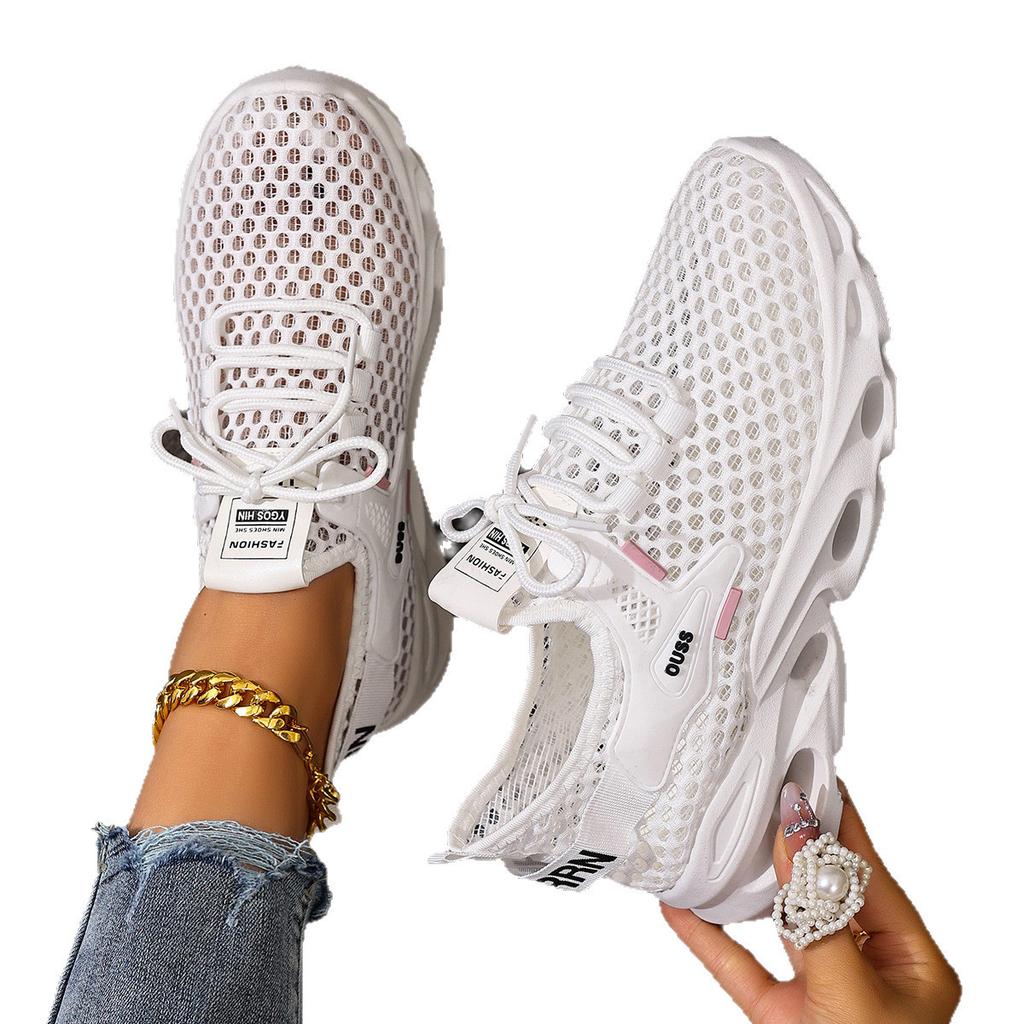 Shoes Women's 2025 Summer New Casual Sports Shoes Fly-woven Mesh Breathable Lightweight Soft Sole Versatile Lace-up Single Shoes