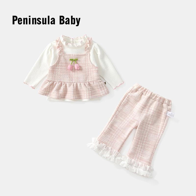 Модный корейский стиль 2025 года, розовый цветочный осенний комплект-тройка для девочек