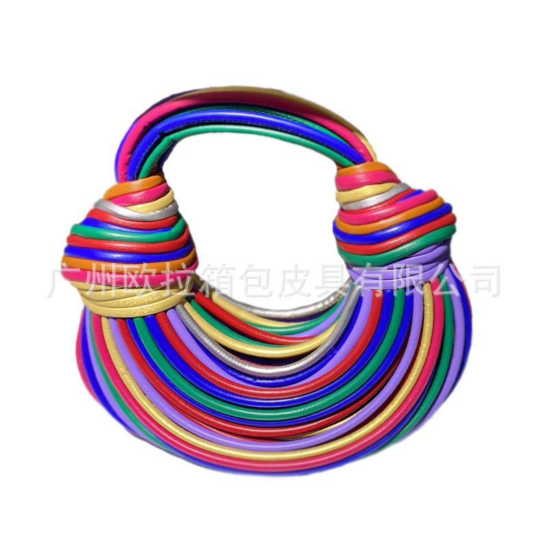 Hand Woven Knotted Noodles with Long Shoulder Straps Hand-wrapped Bag Light and Small