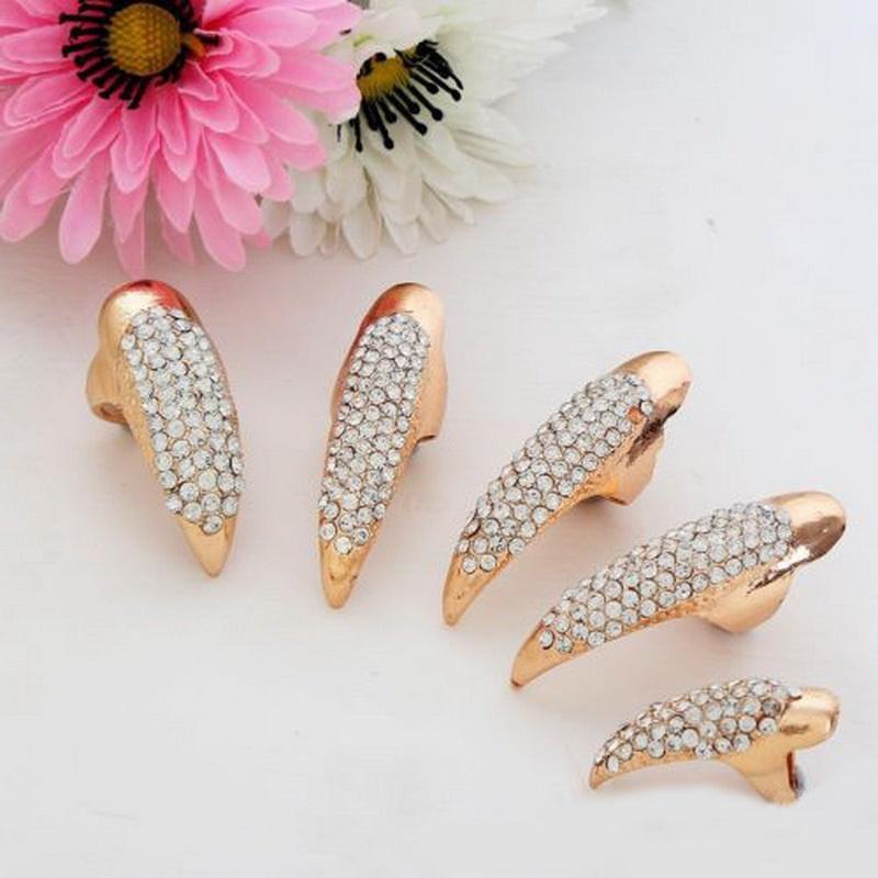 1/5 шт. Преувеличенные кольца для ногтей-доспехов для женщин, Коготь орла, Черный/Золотой набор колец с кристаллами
