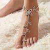 Adjustable Extended Chain Women Anklet Shining Rhinestone Leaves Foot Chain with Toe Ring Foot