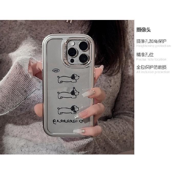 ins electroplated dog iPhone 15 Pro Max Apple phone case 14 acrylic 16 compatible 13 simple lines
