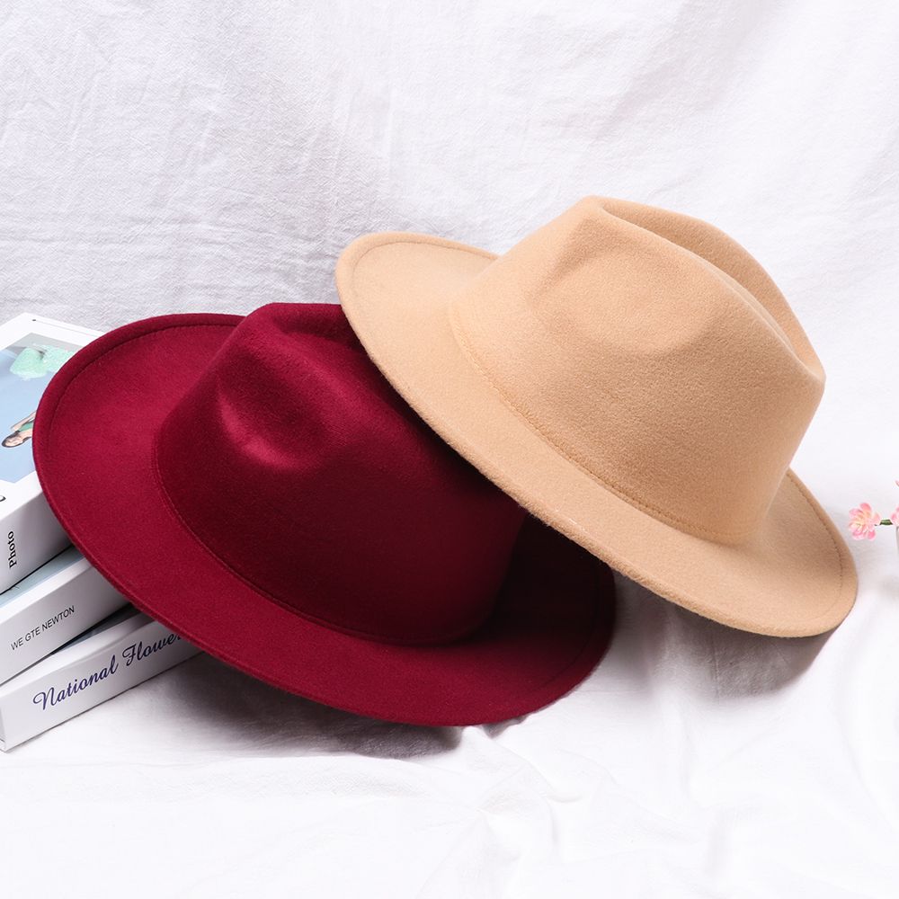 Vintage Women Men Stage Performance Woolen Wide Brim Jazz Cap Cowboy Hat Panama Fedora Hat