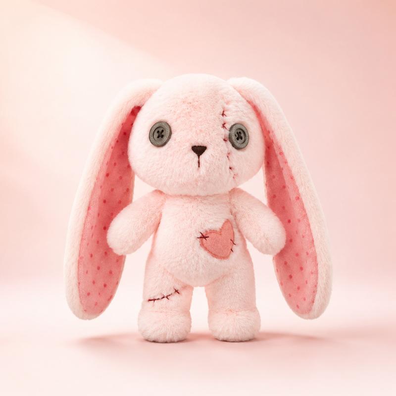 Halloween Spooky Bunny Plush Toy Funny Horror Series Stuffed Rabbit Doll with Patches & Button Eyes Creepy Cute Plushie