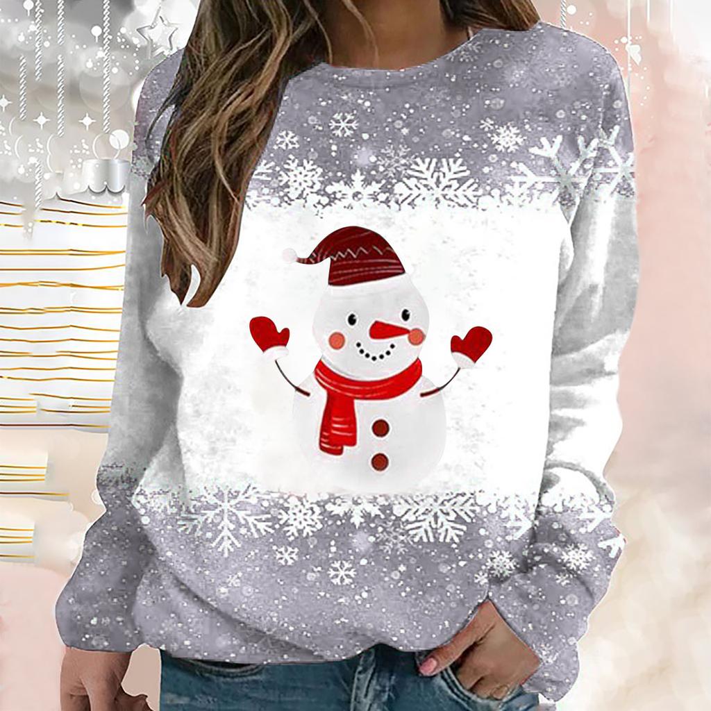 Рождественская женская футболка с длинными рукавами с мультяшным принтом лося, футболка из искусственного хлопка, женский свитшот большого размера, новый пуловер в стиле Харадзюку