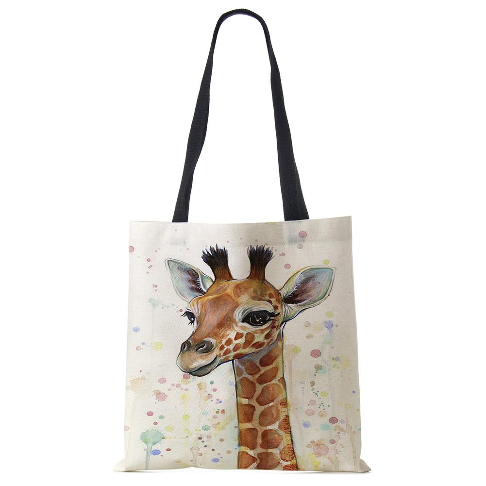 Watercolor Giraffe Deer Print Tote Bags for Women Casual Handbags Shopping Bag Large Capacity