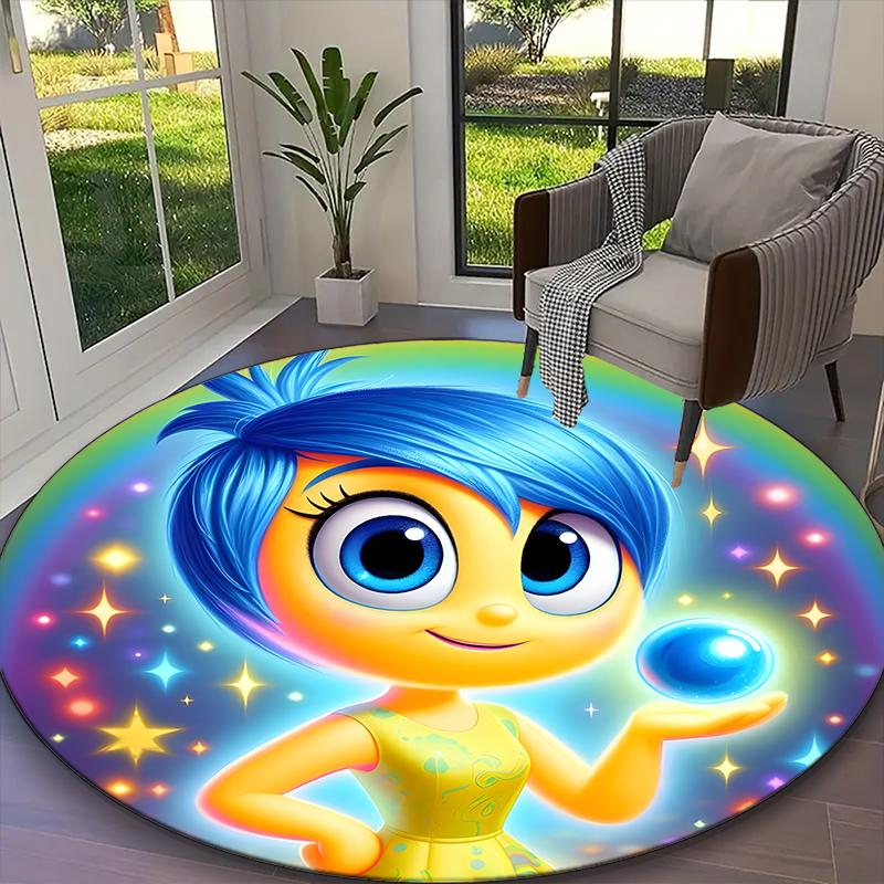 Inside Out Magical Purple Flower Rug Ideal for Reading Room, Multi-purpose Office Chair Sofa Carpet, Anti-slip Printed Home Round Rug