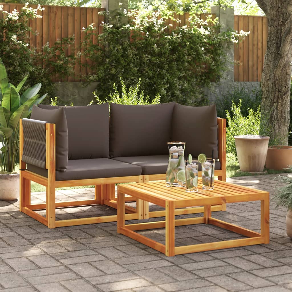 Garden Corner Sofa Set with Cushions 2 pcs Acacia Wood & Rope