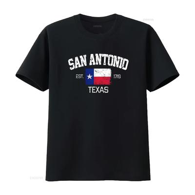 Vintage San Antonio Texas Est 1718 Souvenir T Shirt Vintage Washed Stretched Versatile Fashion Soft Slightly Breathable Casual