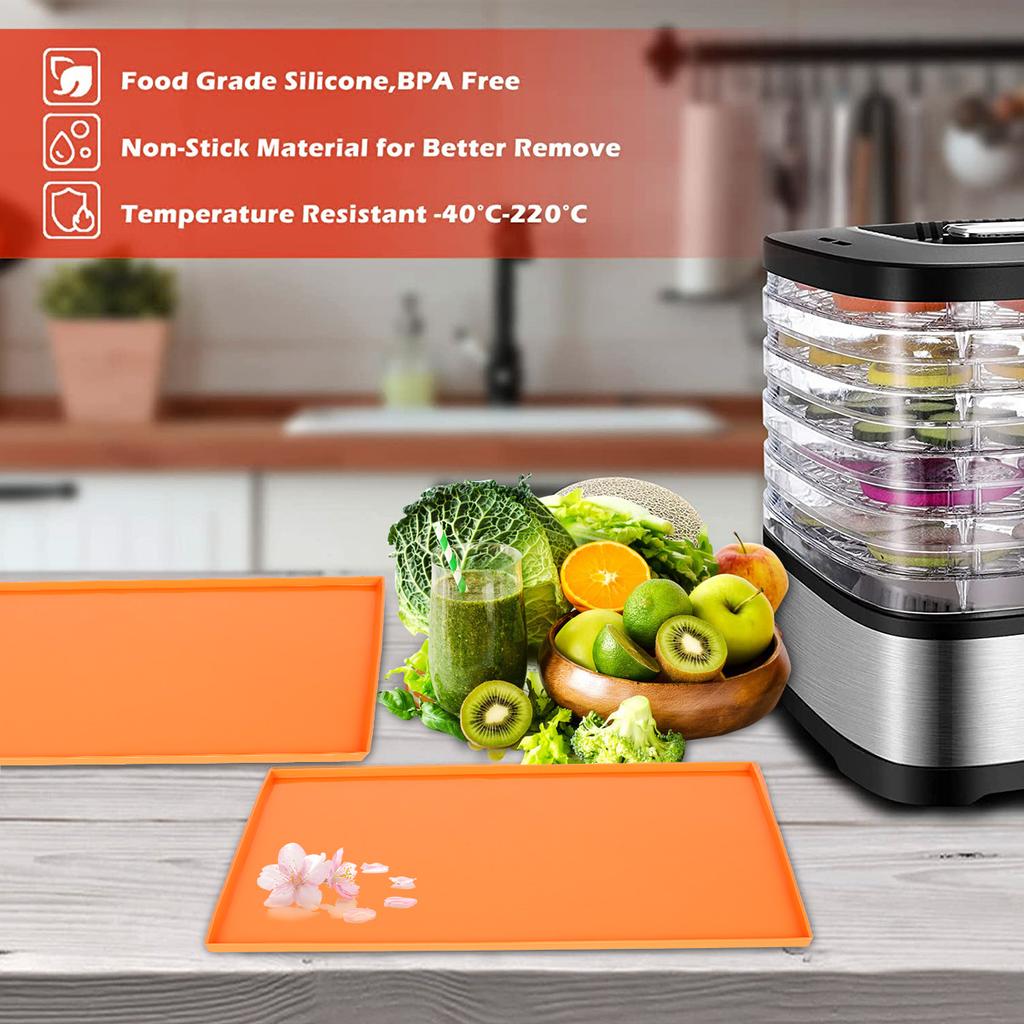 6PCS Silicone Dehydrator Sheets Dehydrator Mats with Edge Non-stick Baking Tray for Fruits Meat Vegetables Kitchen Accessories
