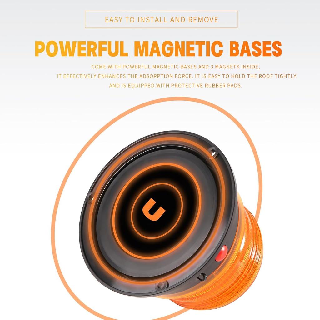 BooYu 2-Pcs Battery Operated Amber Warning Beacon Light W/Magnetic Base, Portable Rechargeable Mini Roadside Roof Top Plow LED Strobe Emergency Flash