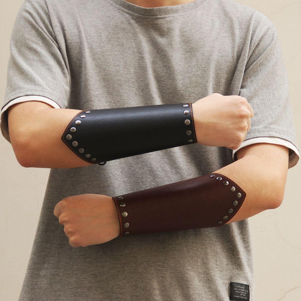 Leather Wrist Sleeve Wristband Gauntlet Archery Arrow Armband Archery Arm Guard Viking Bracer