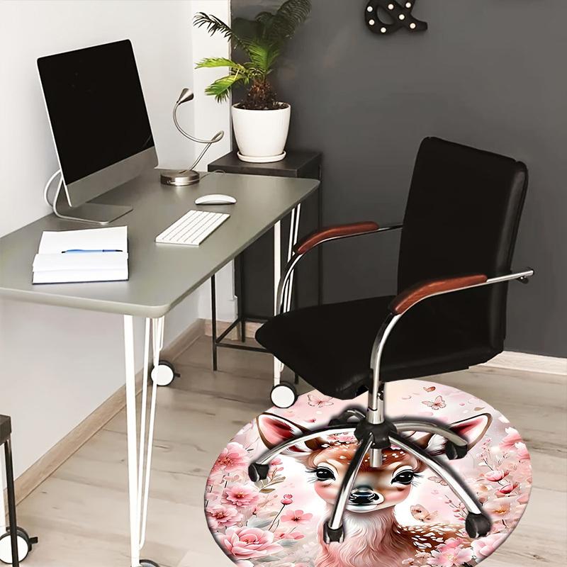 1PC Deer Non-Slip Floor Round carpet, Office, family, bedroom, Large Area Rug Indoor Rugs, Durable PolyesterH0364
