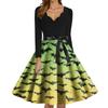 Women's Fashion V-Neck Casual Slim Fit Halloween Printed Long Sleeve Dress