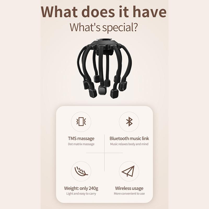 Электрический массажер для головы, скребок для головы, Bluetooth, музыкальная вибрация, массаж головы осьминога для расслабления и снятия стресса, лучший сон