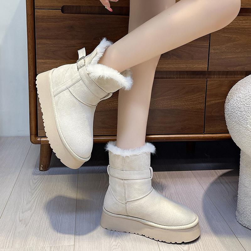 Women's Large Size Soft Sole Winter Warm Fur One Snow Boots Padded Lined Ankle Boots Anti-slip Hiking Casual Sports Cotton Boots