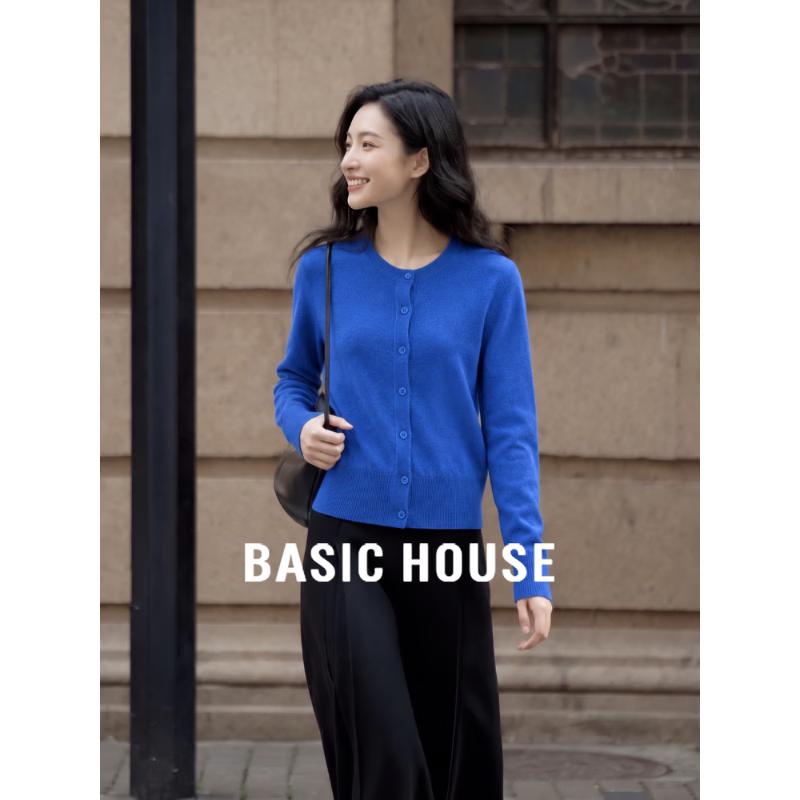 Базовый женский облегающий вязаный кардиган с круглым вырезом Basic House