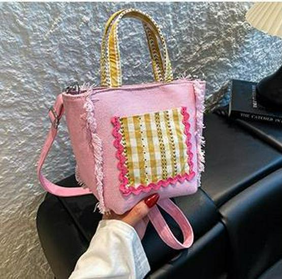 Korean Style Plaid Lace Bucket Handbag - Cute Bow Crossbody
