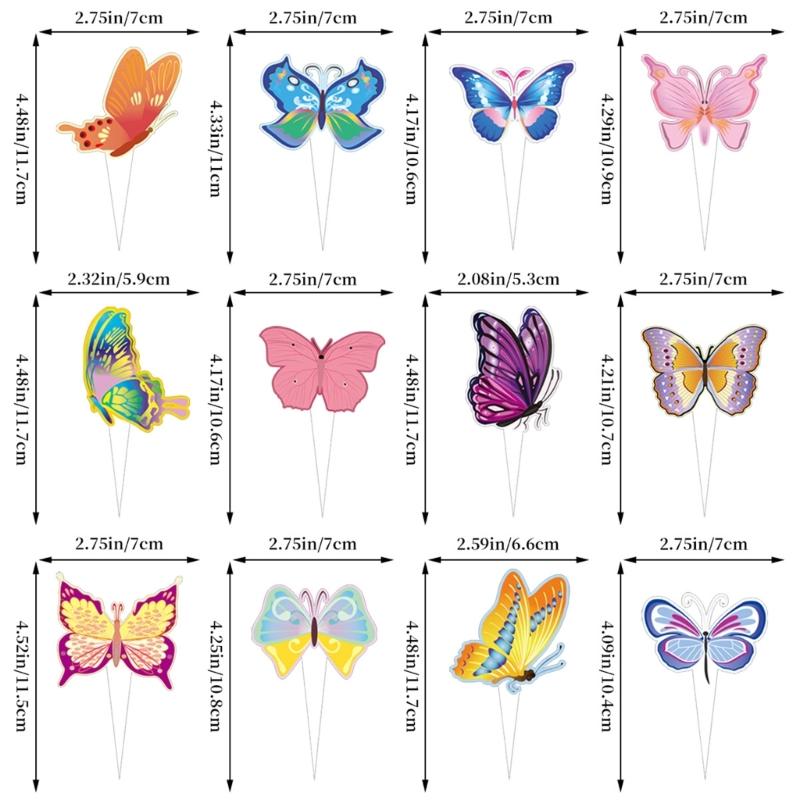 Butterfly Cake Toppers Set Party Supplies Hanging Swirls Colorful Banners Paper Texture for Creative Butterfly Dessert