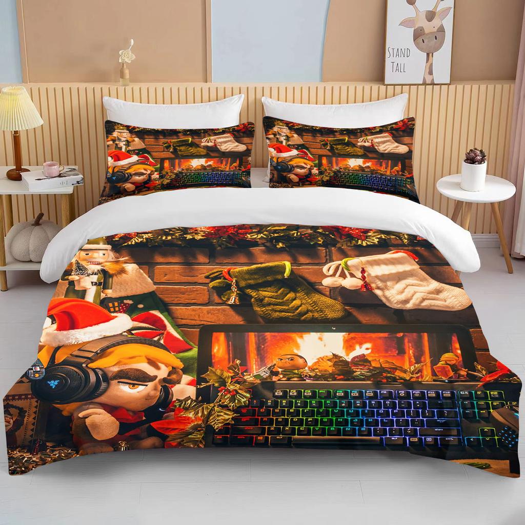 Рождественский пододеяльник односпальный для мальчика и девочки с рисунком снеговика Санта-Клауса, синий комплект постельного белья из полиэстера с рождественской елкой, пододеяльник