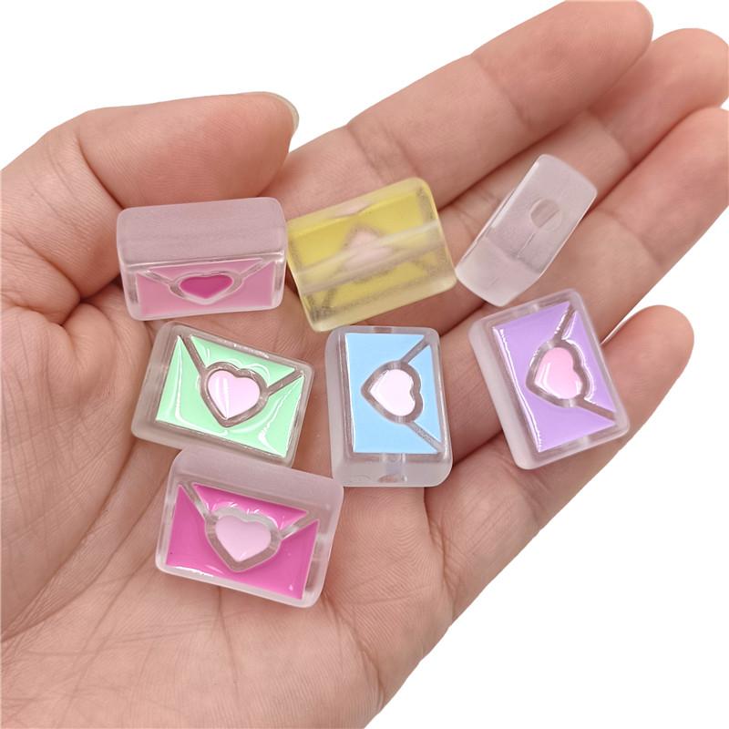DIY Drip Oil Loose Beads Acrylic Jewelry 22*26mm Transparent Color Love Envelope Cartoon Hair Ring Material Accessories