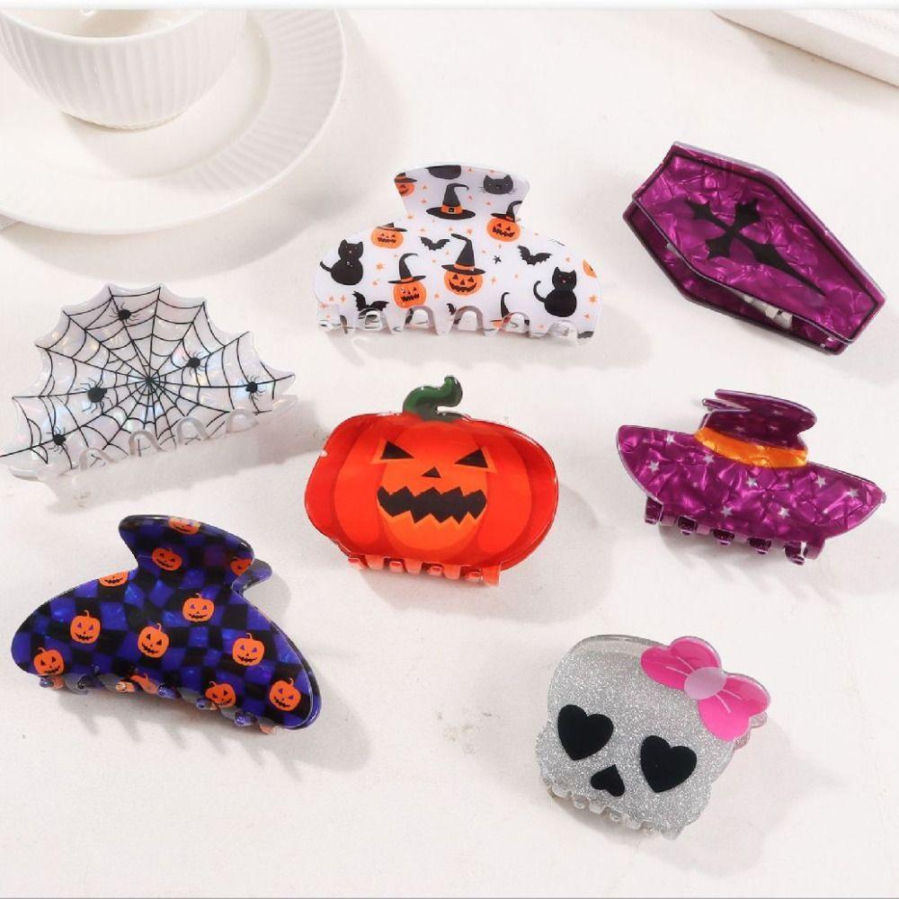 Spider Halloween Hair Claw PVC Skeleton Shark Clip Creative Pumpkin Themed Gripper  Party