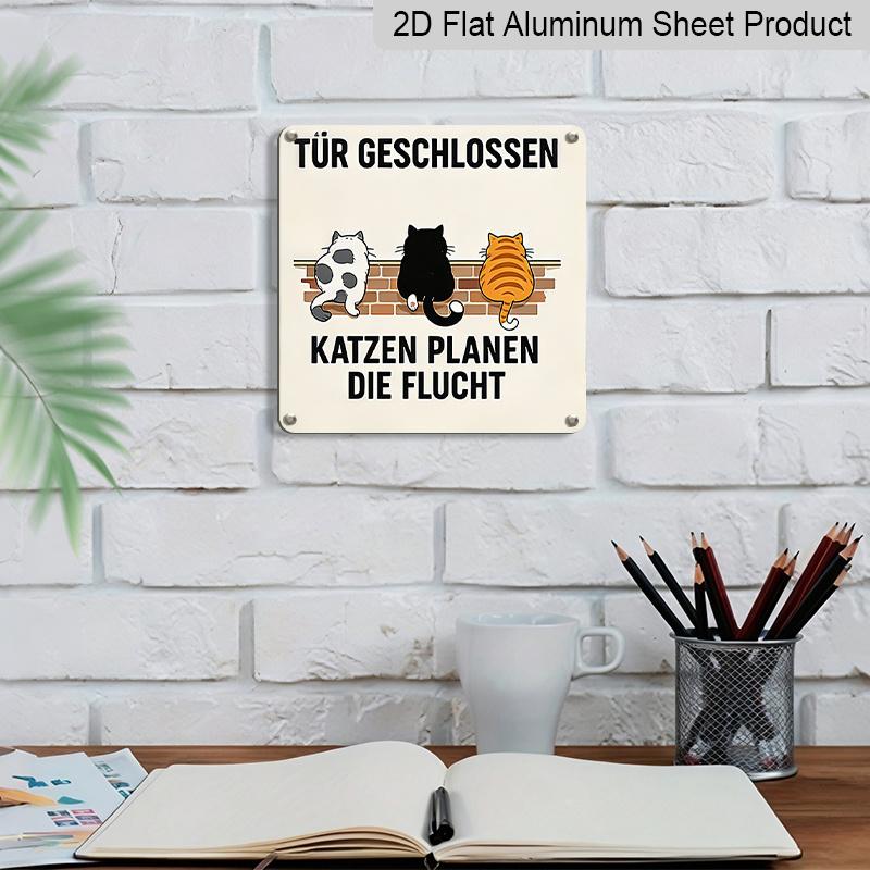 2D Flat 1pc, Decorative Aluminum Plaques and Ornaments, Cat-Themed, Classic Retro Style, Perfect for Porches, Patios, Garages, and Gardens, Great