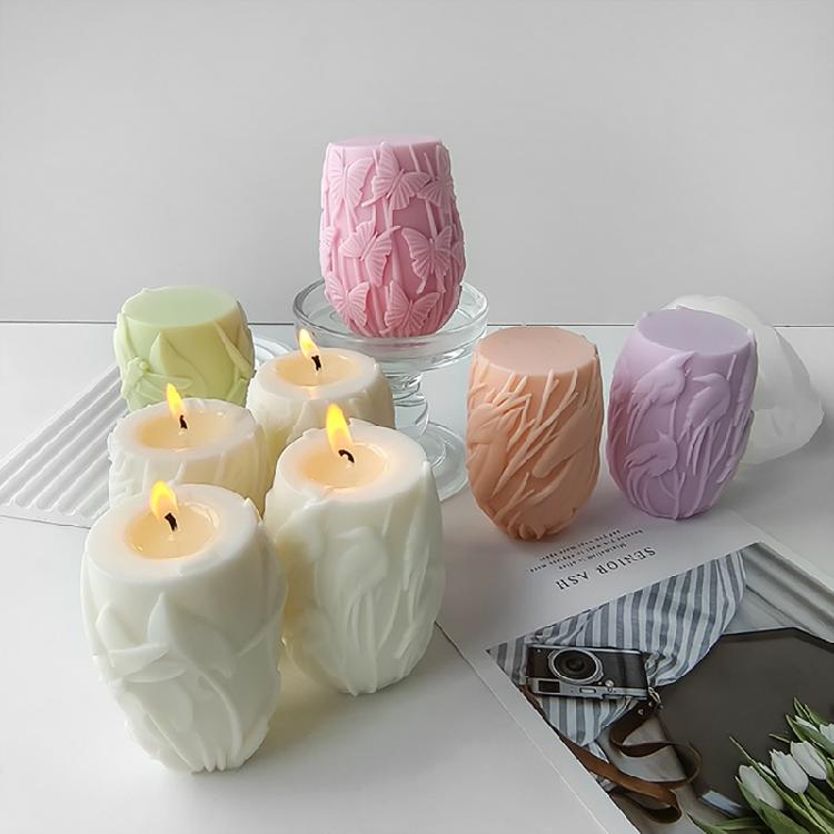 Силиконовые формы для рельефных цилиндрических ароматических свечей, формы для скульптур, практичные силиконовые формы для ароматических свечей