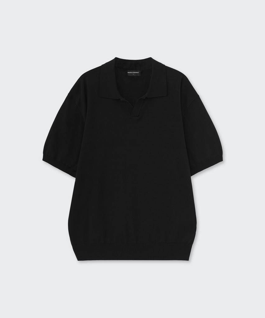 MUSINSA STANDARD Washable Supima Cotton Slit Neck Knitted Polo Shirt [Black]