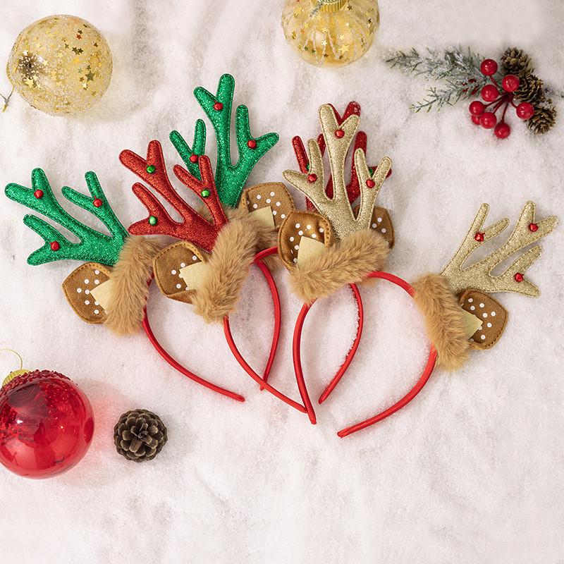 Adorable Christmas Reindeer Antler Headband In Red Green And Gold Color