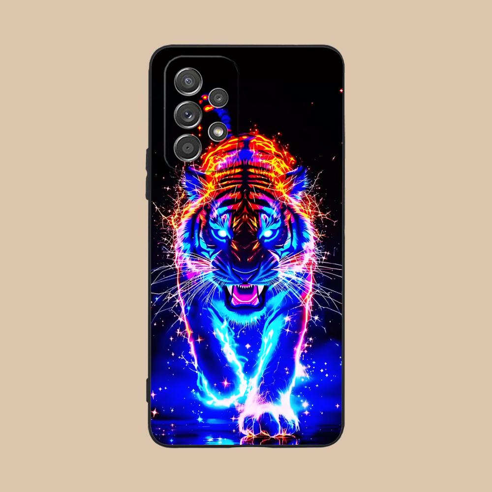 Неоновый чехол для мобильного телефона с тигром для Samsung Galaxy A56 55 54 53 52 51 36 35 34 23 16 15 5G Цветной чехол Красивый чехол Роскошный