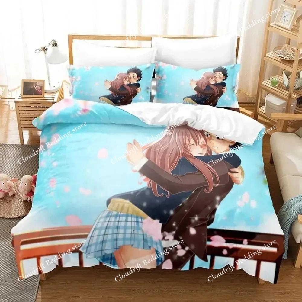Новый комплект постельного белья Koe No Katachi Односпальный Полуторный Двуспальный Евро King Size Комплект постельного белья для взрослых детей Спальня Пододеяльник Комплекты Аниме Комплект постельного белья