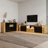 One Two-Door and One-Drawer TV Cabinet (180x40x51cm) + One Living Room Three-Door Sideboard (140x35x71cm), Black + Wood Tone, Suitable for 75-Inch TV