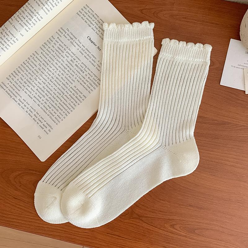 Женские летние тонкие новинки дышащая сетка темный цветок свободный раструб студенческий стиль носки-гольфы