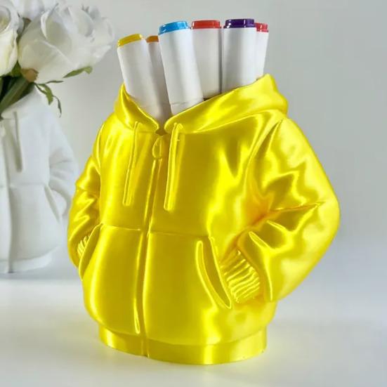 Hooded Down Jacket Pen Holder 3D Printed Down Coat Stationery Pencil Organizer Container Home Office Desktop Decoration Ornament