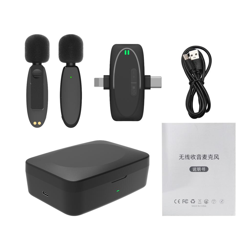 One-Trigger-Two 2.4G Wireless Microphone System Clip-on Microphone for Phone Omnidirectional Mini