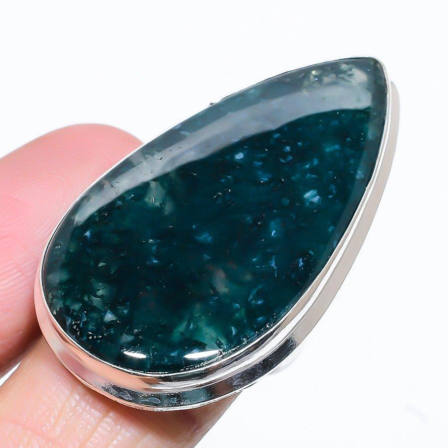 Natural Moss Agate Gemstone Handmade 925 Sterling Silver Ring Size 7 B7W44