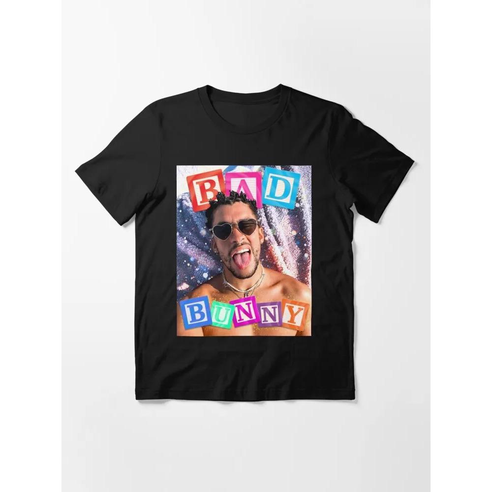 Футболка с принтом певца Bad Bunny Летняя Мужская Женская Роскошная Мода Уличный Стиль Y2K Хлопковая Оверсайз Футболка
