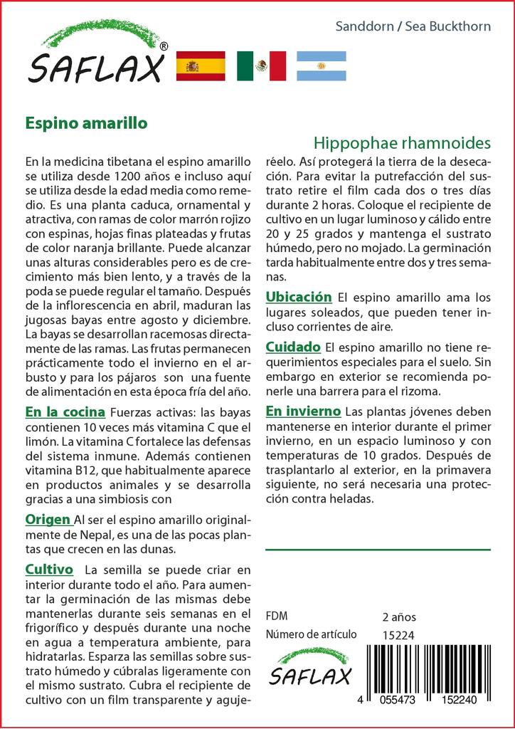 SAFLAX Garden in the Bag - Облепиха - 40 семян - С субстратом в подходящем пакете - Hippophae rhamnoides