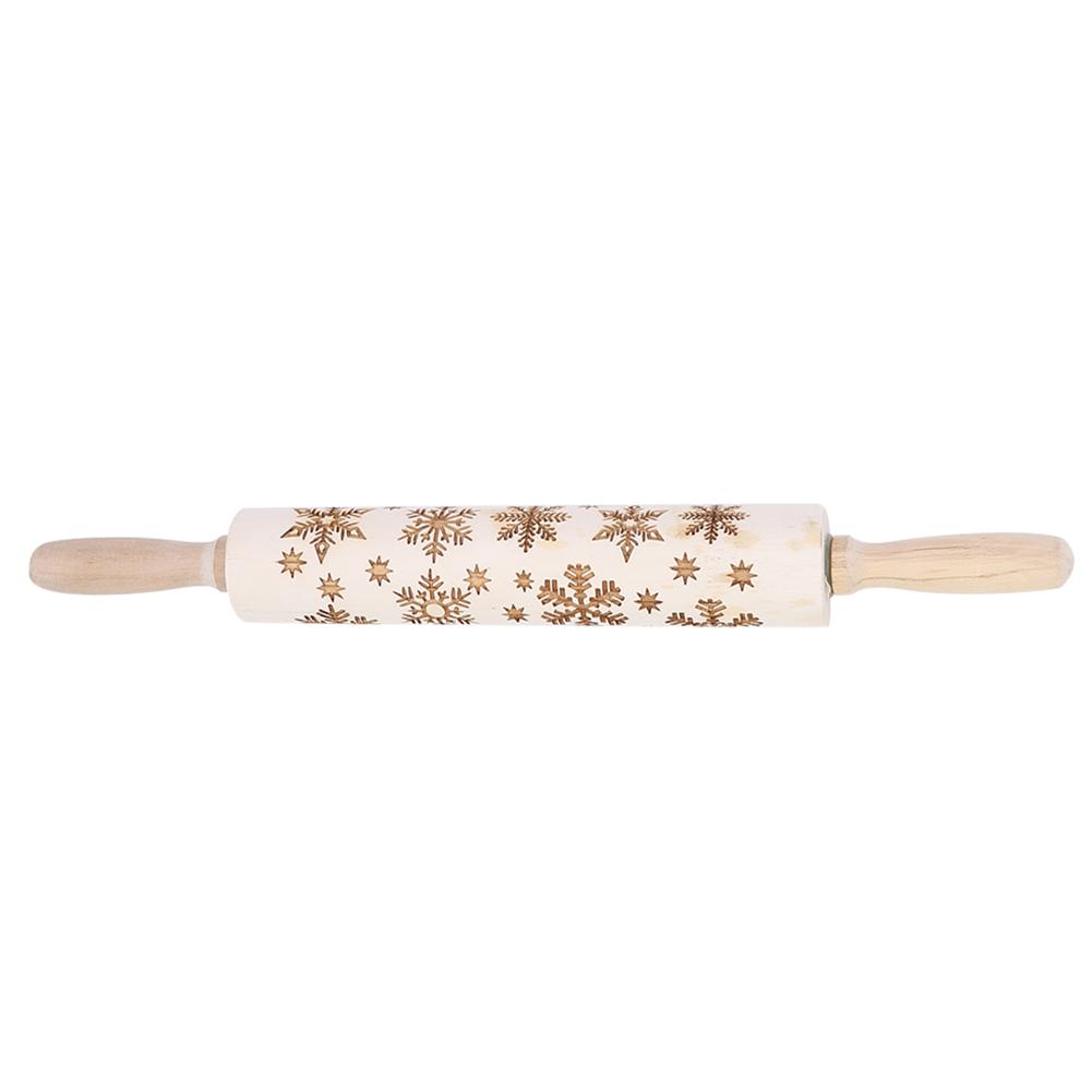Christmas Wooden Rolling Pins Engraved Embossing Dough Pin with Snowflake Pattern Baking Tool