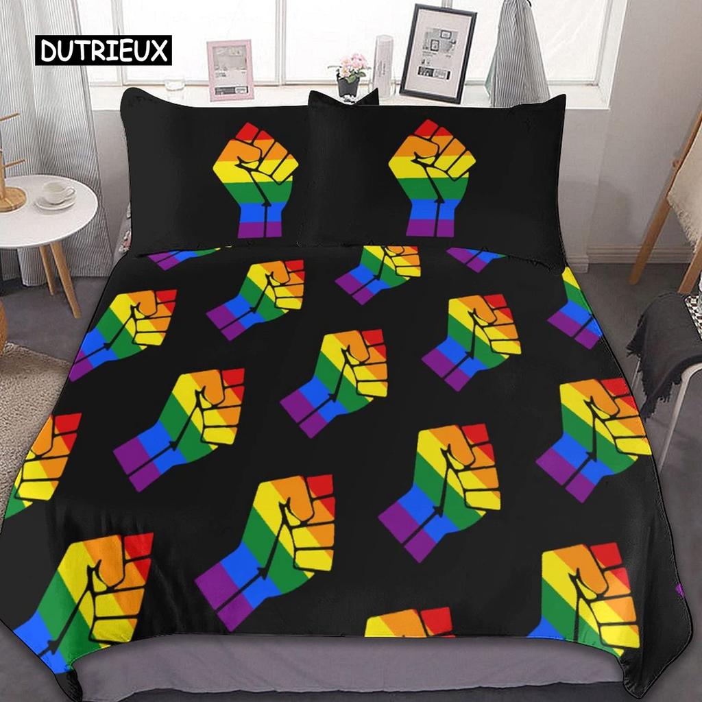 Пододеяльник с флагом гордости размера King Queen Rainbow Stripes Комплект постельного белья LGBT Pride из полиэстера для подростков, взрослых женщин и мужчин