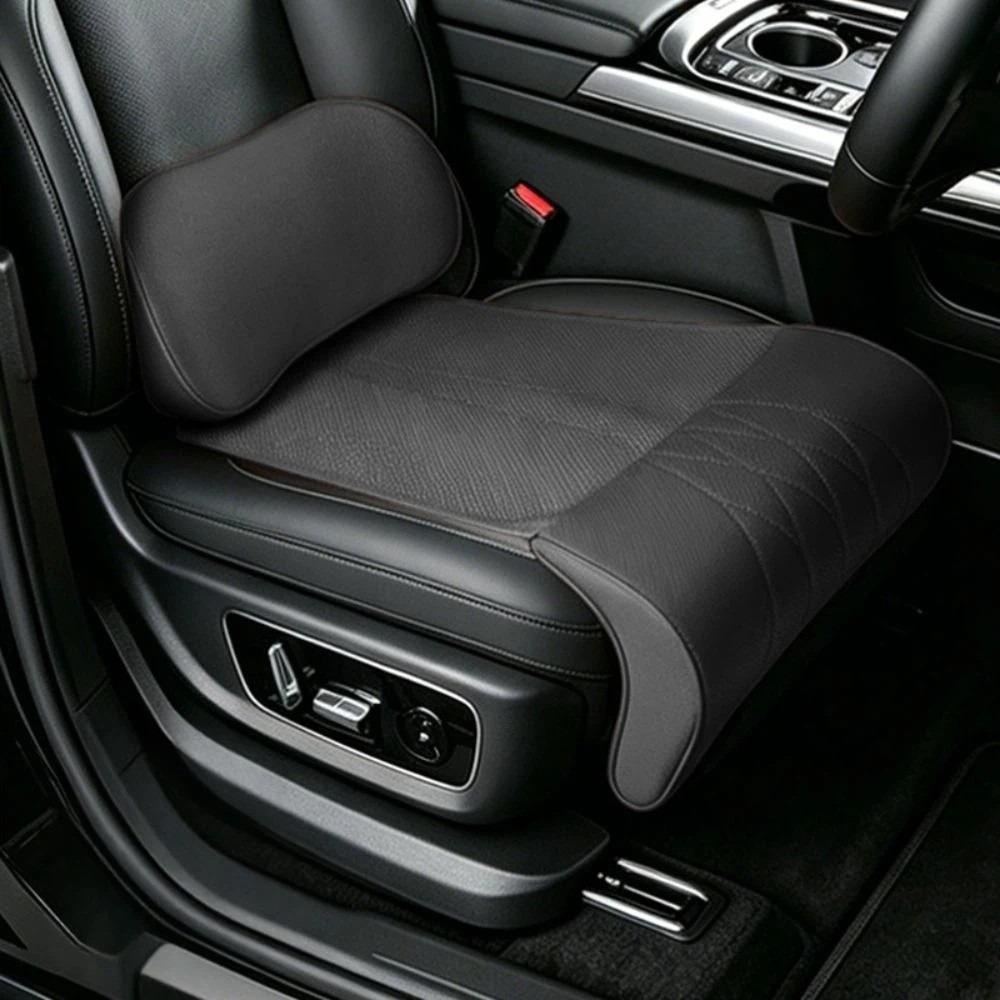 Leather Integrated Lumbar Leg Support Mat Memory Foam Extended Seat Cushion  Vehicle Universal