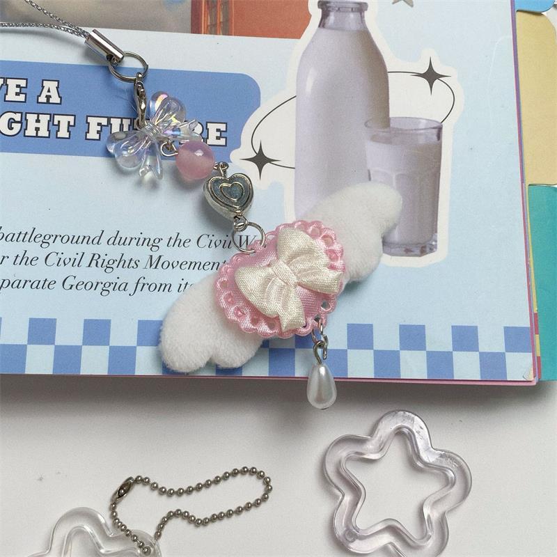 Милые Сладкие Крылья Ангела Бантик Ремешок для Телефона Брелок Подвески Защита от Потери Цепочка для Телефона Украшения для Сумки Девичий Шарм для Телефона Подарки