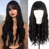 MERISIHAIR Long Ombre Synthetic Orange Red Black Pink Wigs with Bangs Water Wave Synthetic Heat Resistant Fiber Wigs for Women
