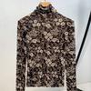 Turtleneck Bottoming Shirt Women's New Women's Clothing Retro Printed Foreign-style Shirt Elastic Inner Waist Top
