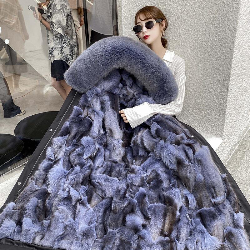 Женская зимняя подкладка из лисьего меха Pie Overcome, длинное пальто, парка Henin, съемная