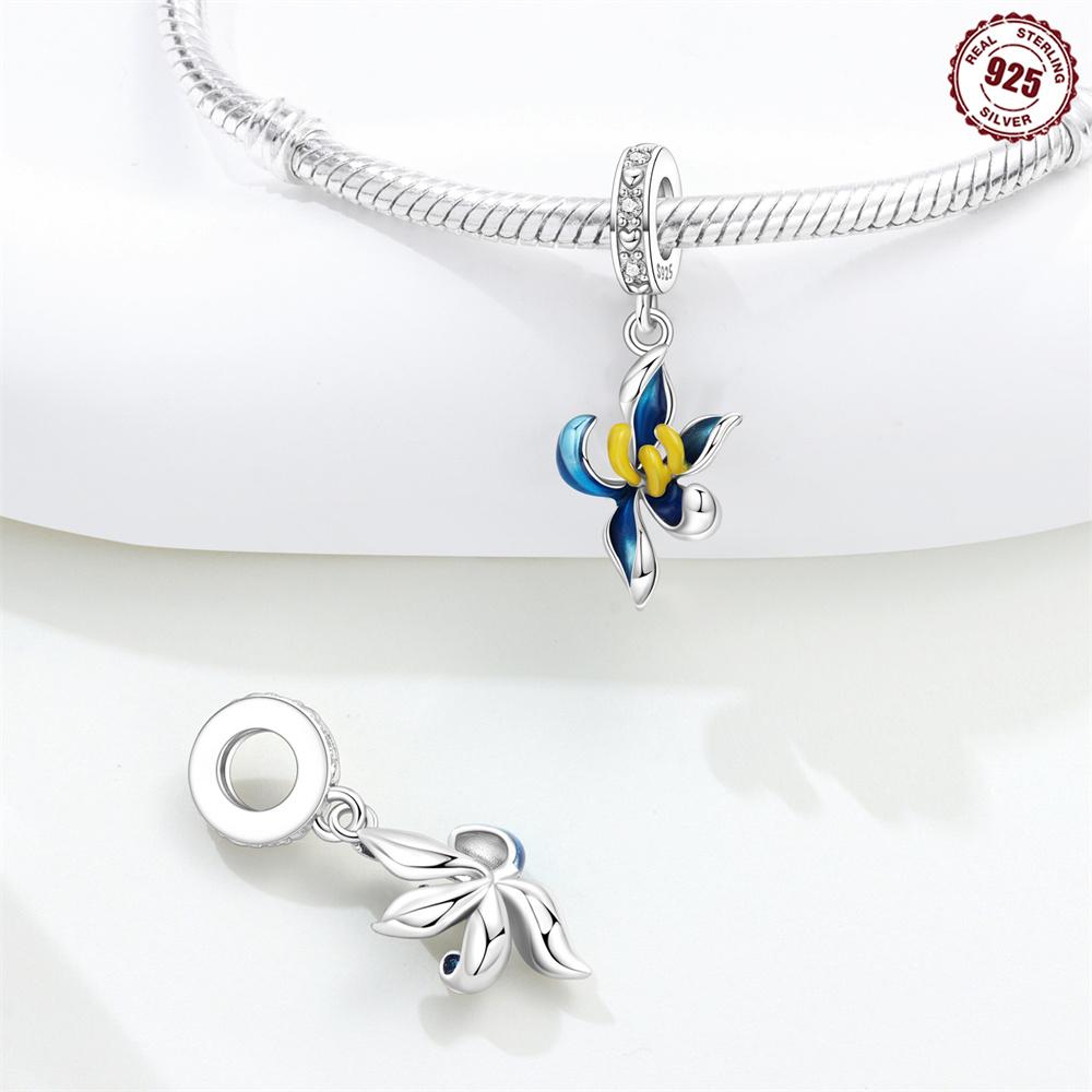 Медные Шармы-Подвески Пчела Синий Орхидея Ирис с Белым Цирконом для Оригинального Браслета Женские Украшения для Девочек