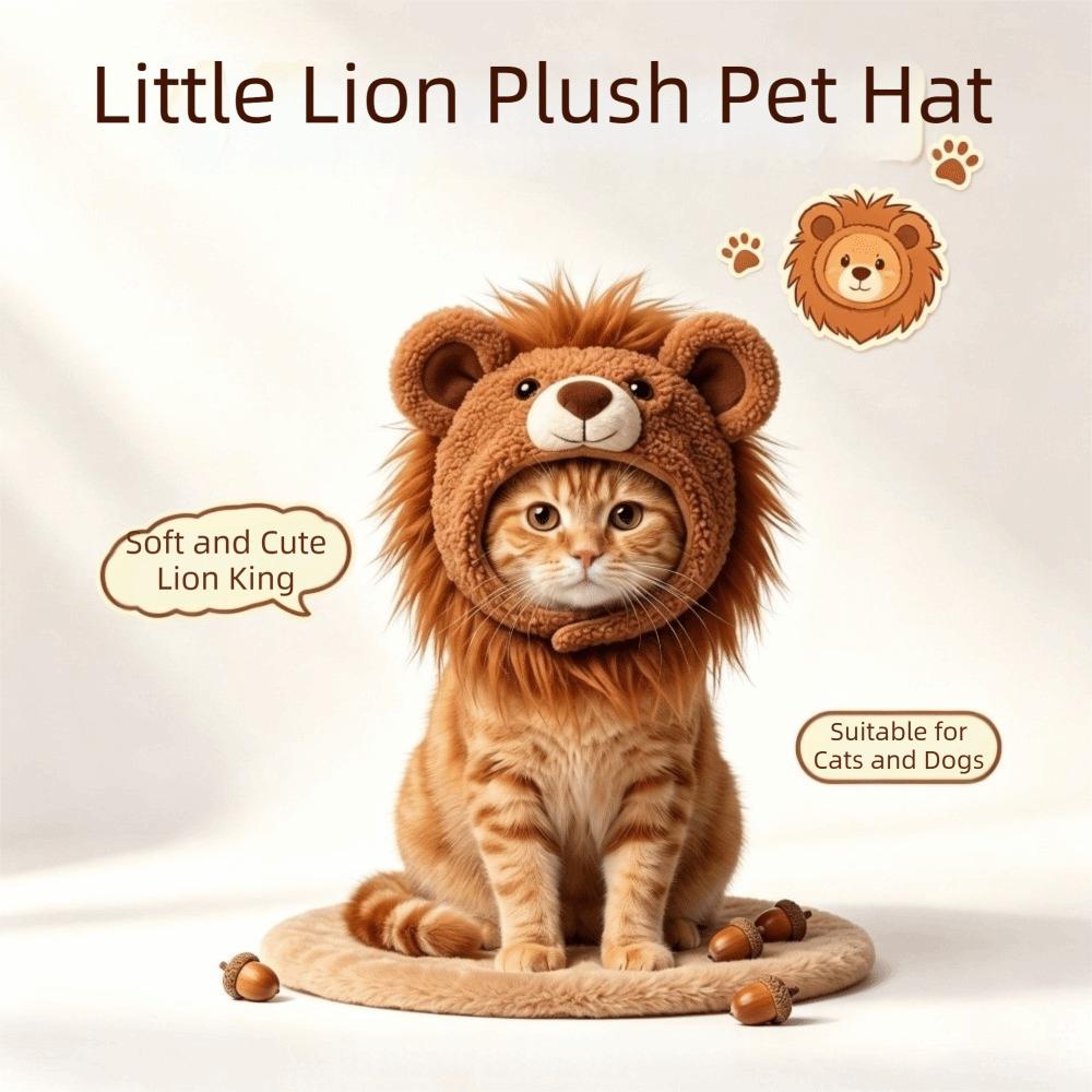 Funny Dog Plush Lion Hat Cartoon Lion Face Cat Lion Shape Hood Pet Decor Headgear Birthday Gift