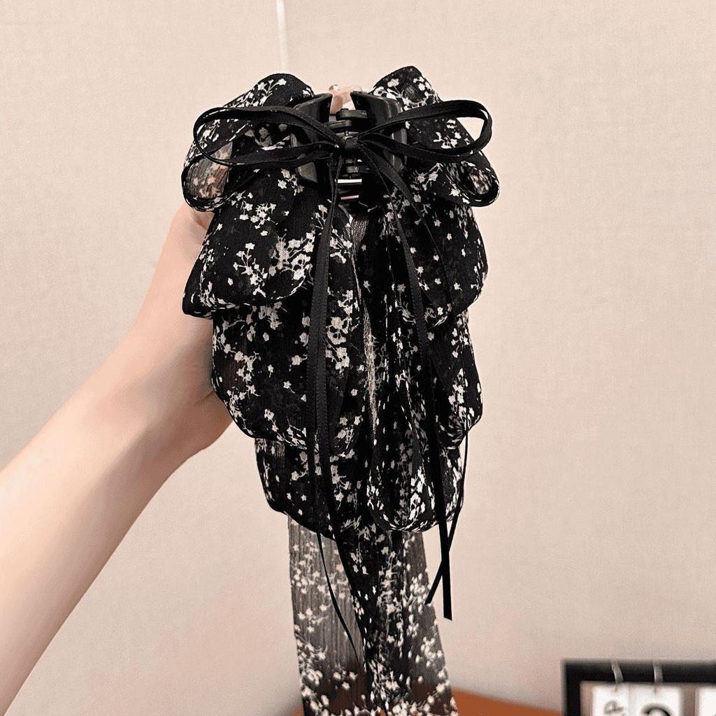 Large Summer Lace Edge Bow Claw Clip Hair Accessory for Women - Multi-Layer Feather Design